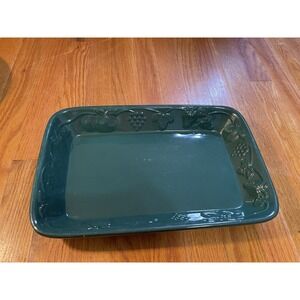 Serving Dish Tray Green Fruit Embossed‎ Rectangular Heavy Duty Stoneware